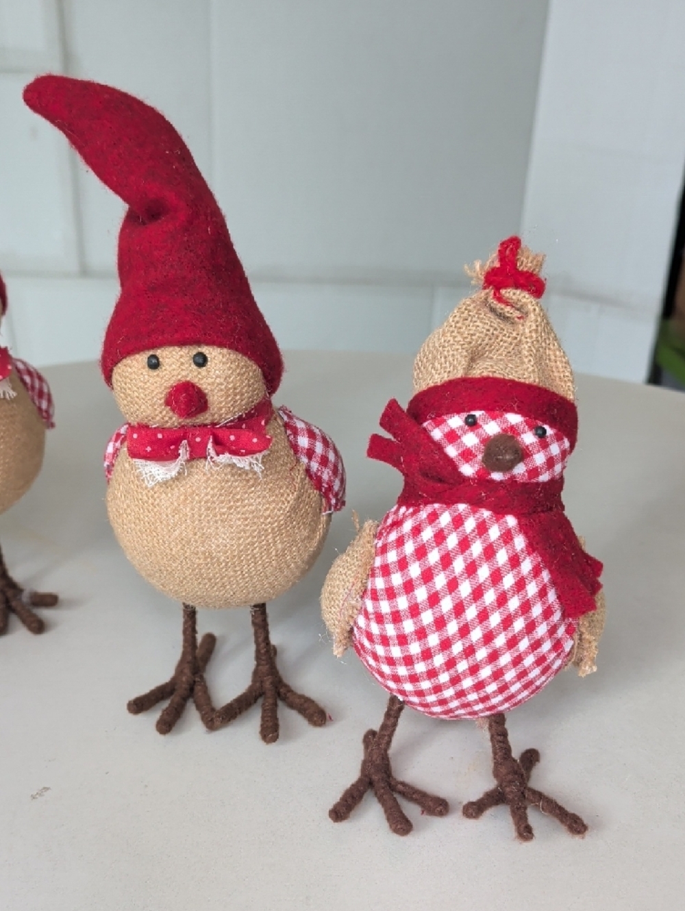 Festive Red Burlap Bird Holiday Decor Set of 4 Christmas Holiday Adorable Unique - Picture 3 of 6